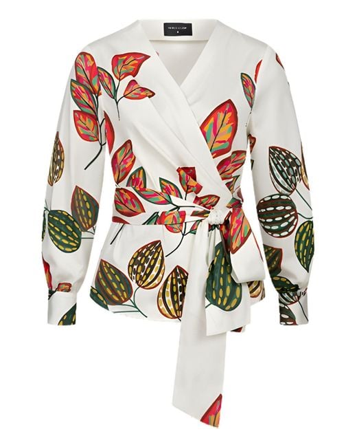 Marianna Déri White Wrap Blouse With Leaf Print