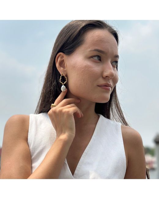 Claire Hill Designs Metallic Pearl Branch Drop Earrings