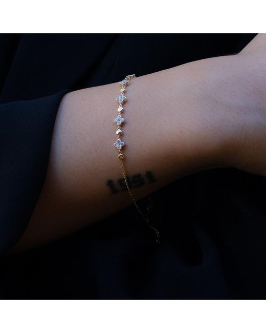 Ebru Jewelry Metallic Blossoming Love Diamond Solid Bracelet