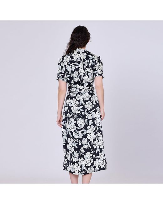 Smart and Joy Black Macro Flower Print Midi Shirt-Dress