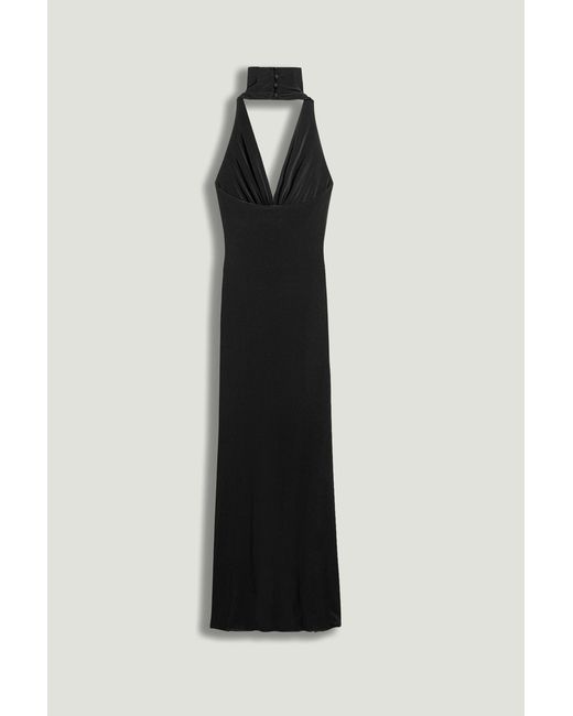 Nocturne Black Halter-Neck Draped Maxi Dress