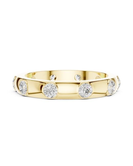 Aya Fine Jewelry Metallic Round Lab Grown Diamond Eternity Wedding Band Ring, Bezel Set Stackable Anniversary Ring