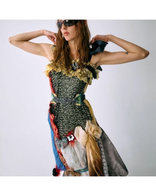 Miro Misljen Blue Mixed-Media Deconstructed Patchwork Dress