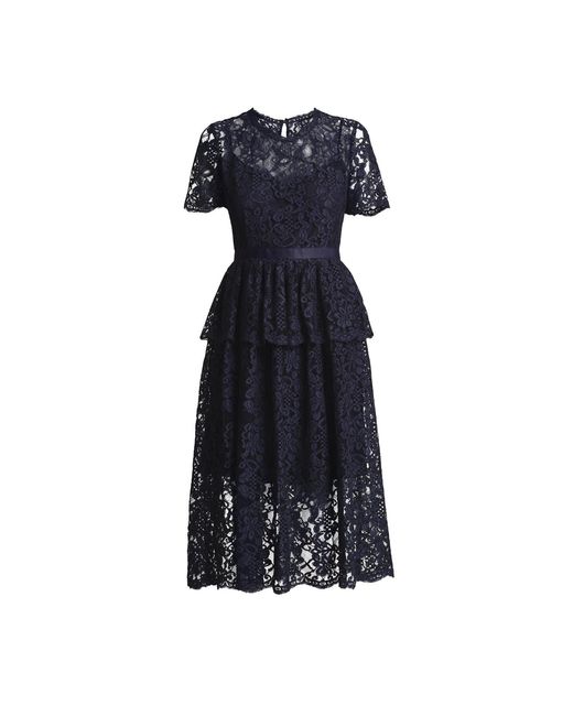 Rumour London Blue Lucia Lace Midi Dress With Peplum