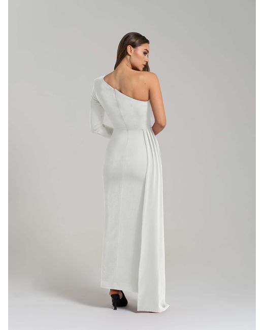 Tia Dorraine White Iconic Glamour Draped Long Dress, Pearl