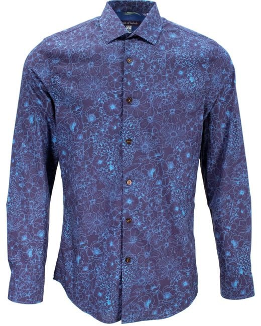 Lords of Harlech Blue Nigel Outline Floral Shirt for men