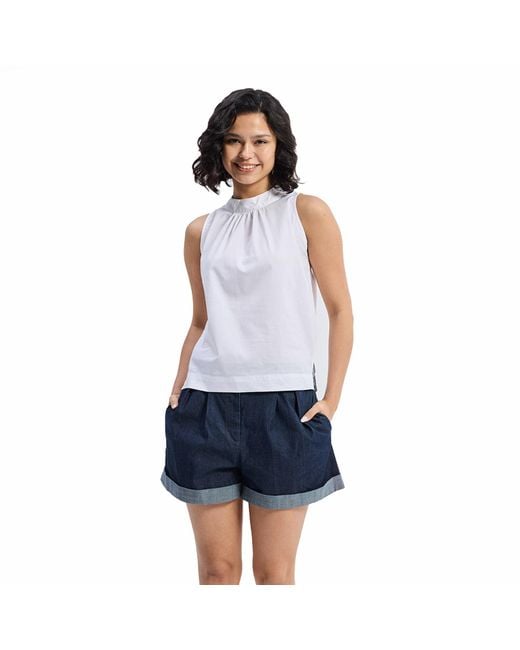 REISTOR White High-Neck Top With Gathers