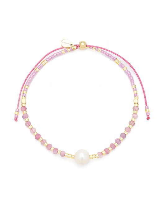KAMARIA White Lumira Mini Pearl & Gemstone Adjustable Bracelet With Miyuki Beads