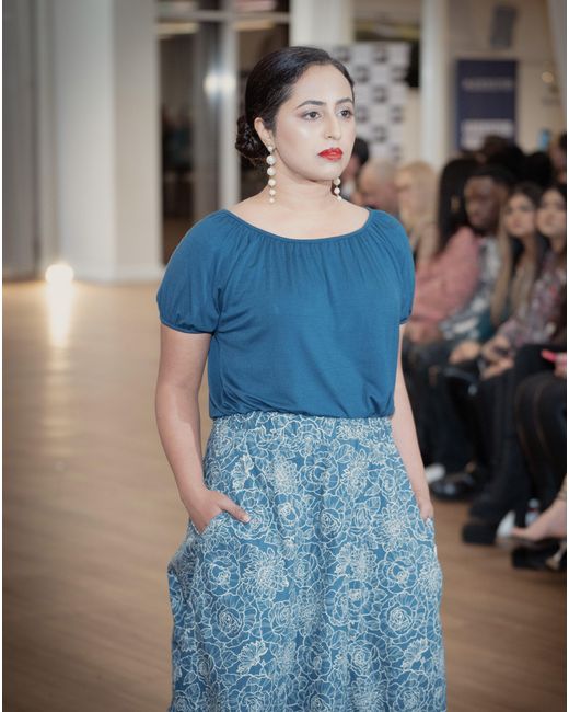 Frock Tales Blue Boho Gathered Midi Skirt With Pockets