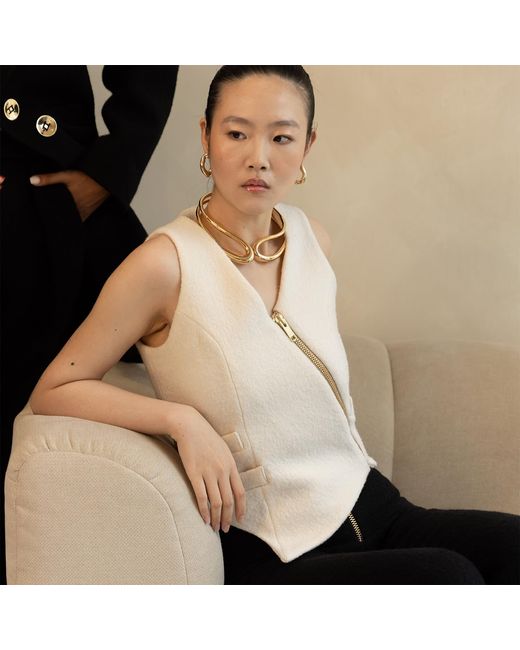 F.j.k by Farah Kadhimi Natural Angelina The Ivory Asymmetric Waistcoat With Golden Zip