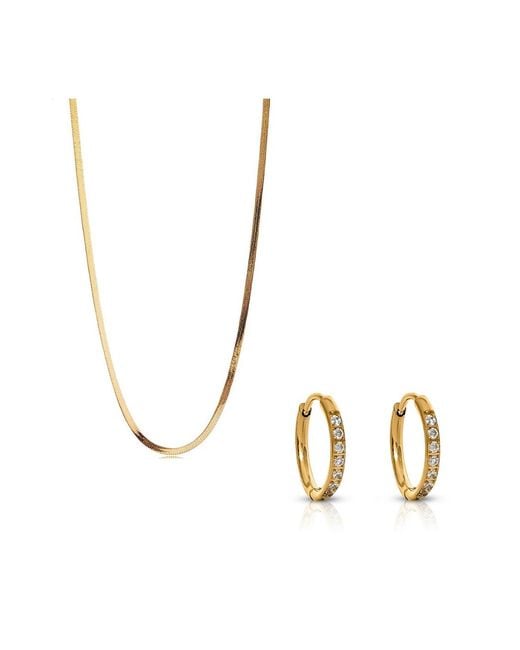 Evie Jewelry Metallic Sidewalk Necklace + Transition Sleeper Huggie Hoop Earrings