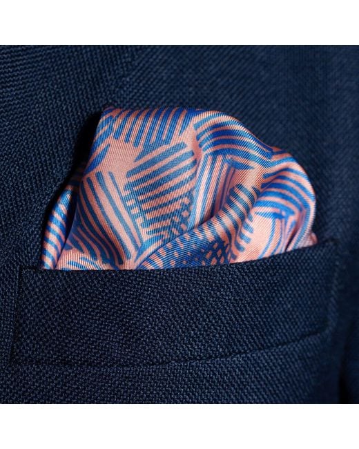 Otway & Orford Blue 'Dot Dash' Silk Pocket Square for men