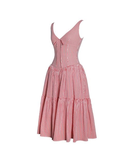 Miss Circle New York Pink Oceana Candy Stripe Drop Waist Midi Dress