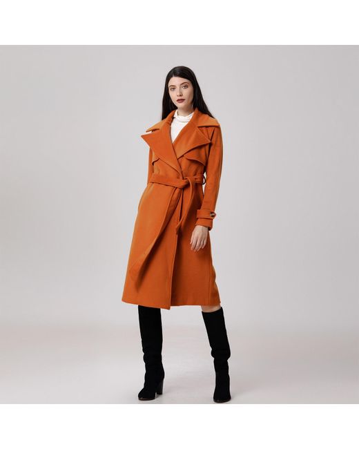 Smart and Joy Orange Shoulder Flaps Woolen Coat