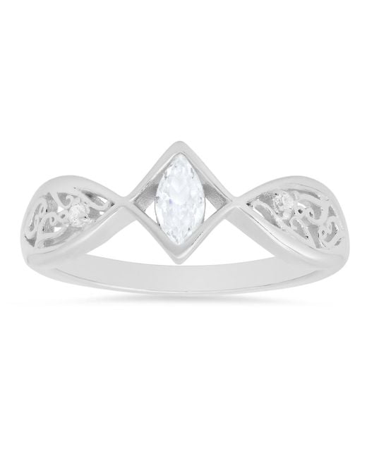 Kylie Harper White Sterling Petite Vintage Marquise-Cut Filigree Ring
