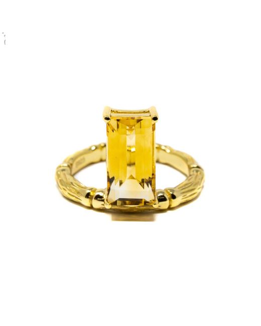 NASI SILVER Yellow Floating Baguette Bamboo Gemstone Ring- Citrine