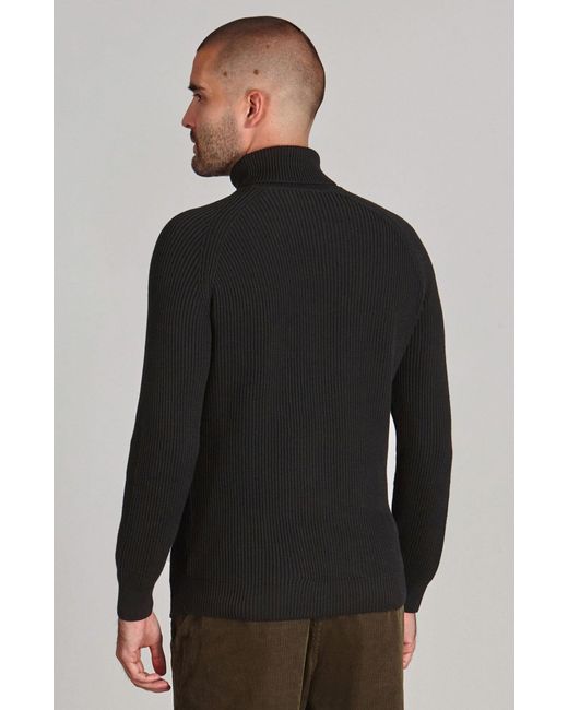 Paul James Knitwear Blue Midweight Cotton Bernard Ribbed Roll Neck Jumper for men