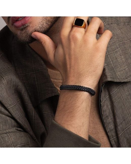 Nialaya Black Total Woven Box Chain Bracelet for men