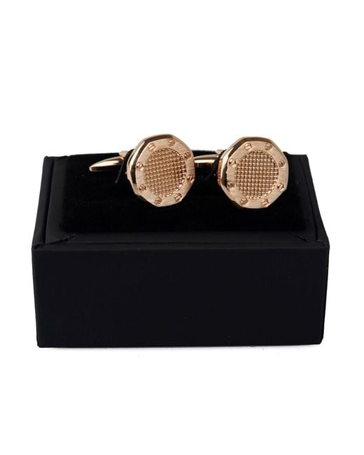 DAVID WEJ Brown Octagon Patterned Metal Cufflinks for men