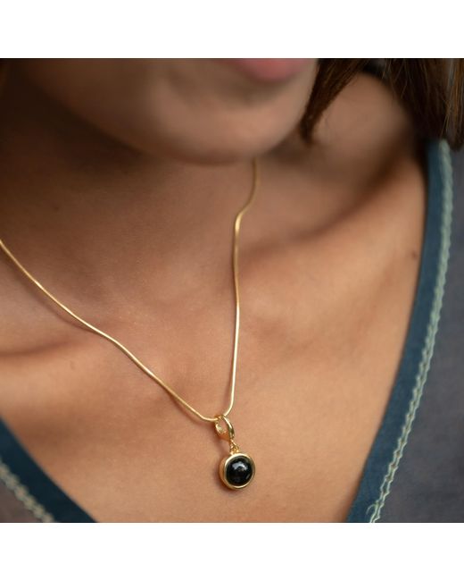 Lily Charmed Metallic Plated Onyx Healing Stone Necklace With Round Snake Chain