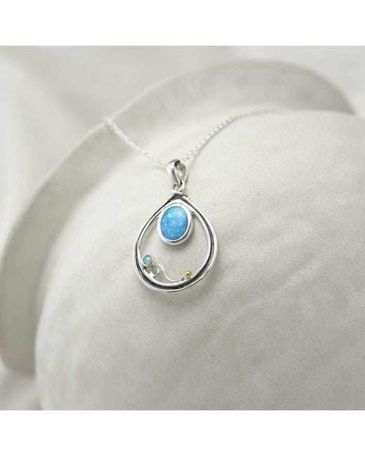 Isla Silver Blue Handmade Fire Opal Necklace