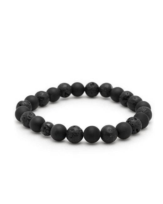 Nialaya Black Wristband With Lava Stone, Matte Onyx And Logo Ball for men