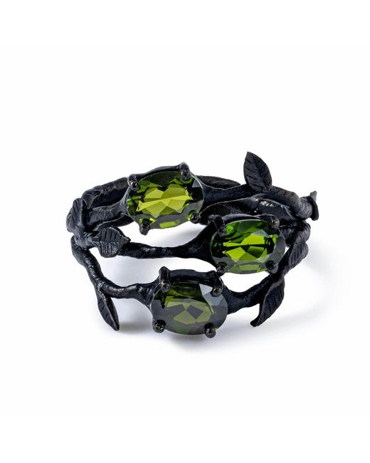 German Kabirski Green Tenebris Anthracite Plated Ring With Chrome Diopside