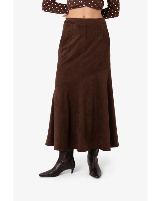 Amy Lynn Brown Suki Faux Suede Chiffon Asymmetric Maxi Skirt