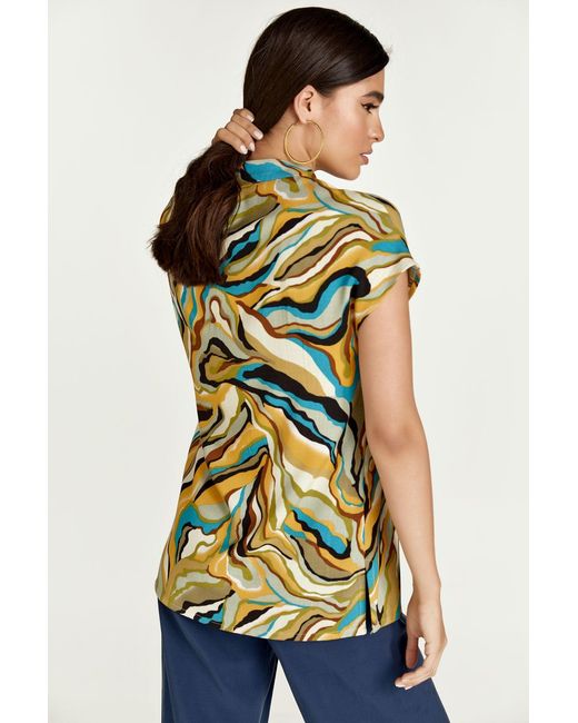 Conquista Yellow Swirl Print Sleeveless Top