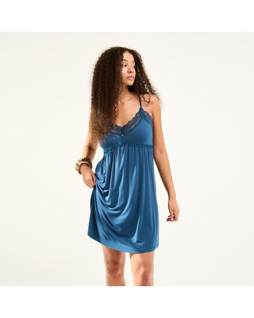 Pretty You London Blue Bamboo Lace Chemise