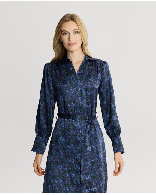 Really Wild Clothing Blue Birch Print Silk Shirt Dress