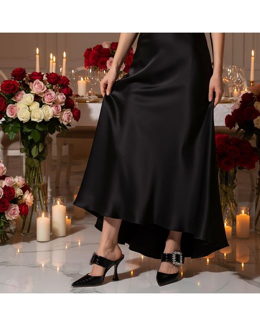Beautiisoles by Robyn Shreiber Made in Italy Black Georgina Croc Leather Mule Sexy & Dressy Comfortable For Valentine Evening & Party With Rhinestones