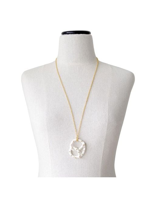 POPORCELAIN Metallic Golden Salted Porcelain Pretzel Pendant Necklace
