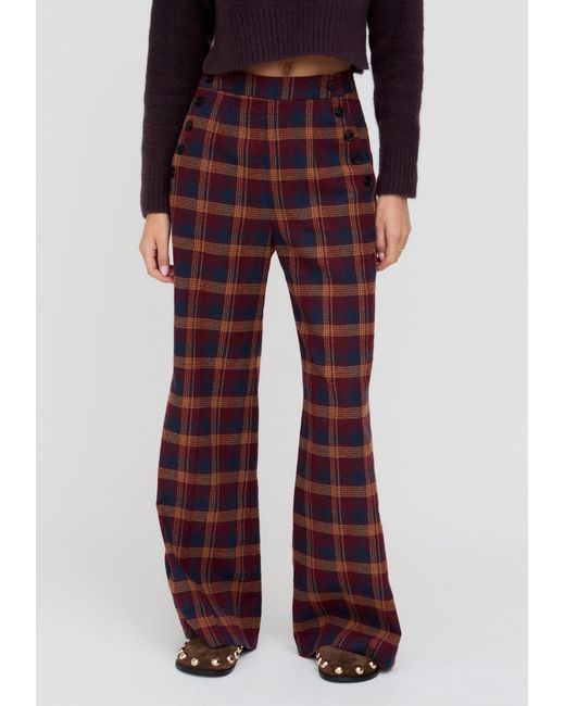 Lily and Lionel Red Damson High Waisted Tartan Print Trouser