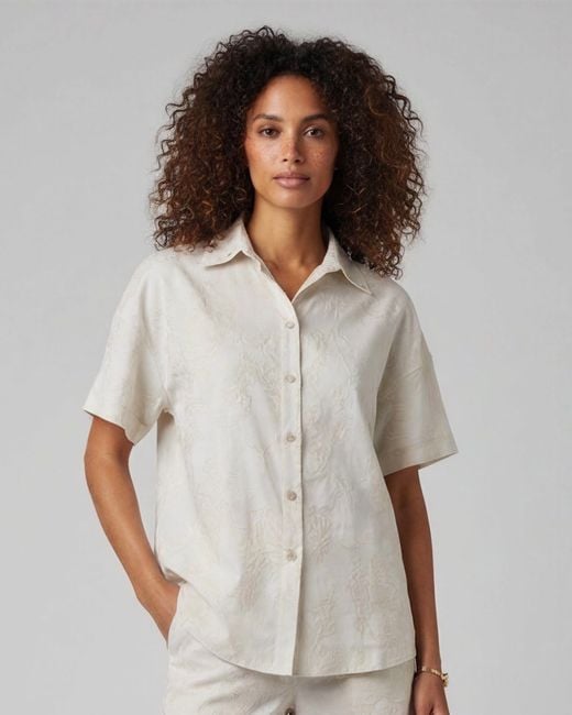 Lords of Harlech Gray Neutrals Lara Paisley Explosion Ivory Linen Printed Shirt
