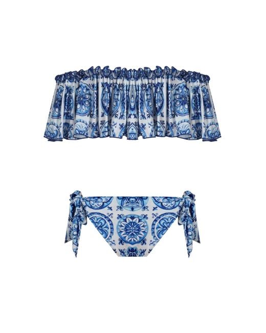 Nur Karaata Blue Helianthus Bleu Blanc Low Waist Bikini Set