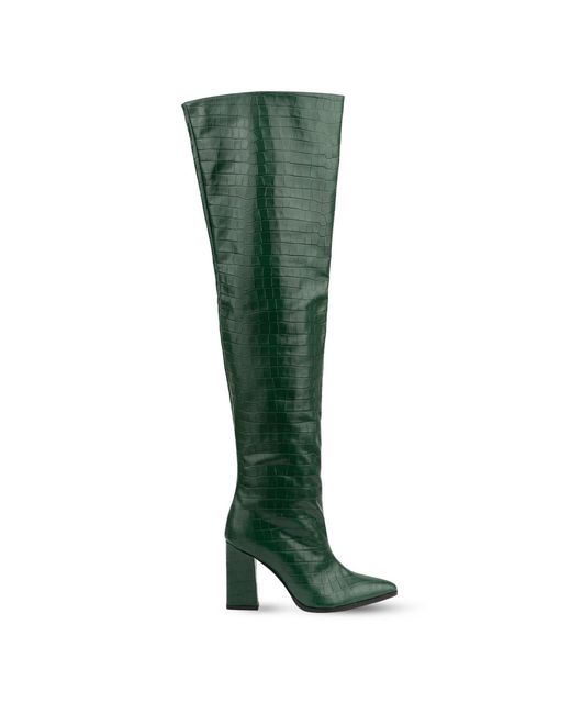Rosamund Muir London Green Roma Crocodile Print Over Knee Boots