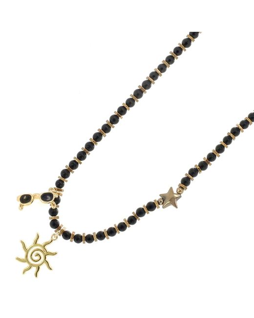 Ebru Jewelry Metallic Vacation Mode Onyx Beaded Sun Necklace