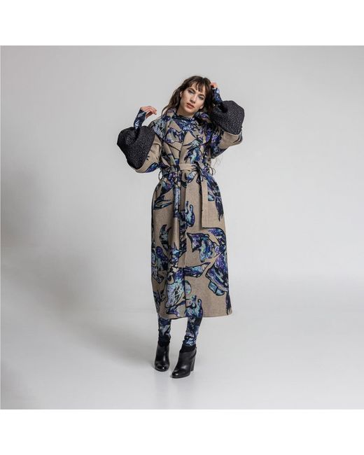 ARTISTA Blue Crystal Overlapped Printed Coat