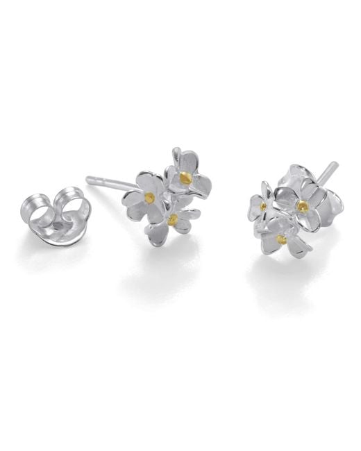 Isla Silver Metallic Dainty Flowers Stud Earrings