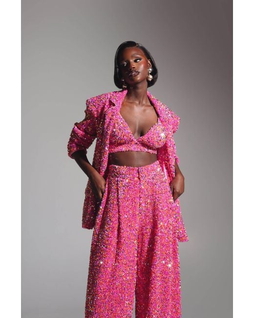 Ofuure Pink Liza Sequin Bra Top