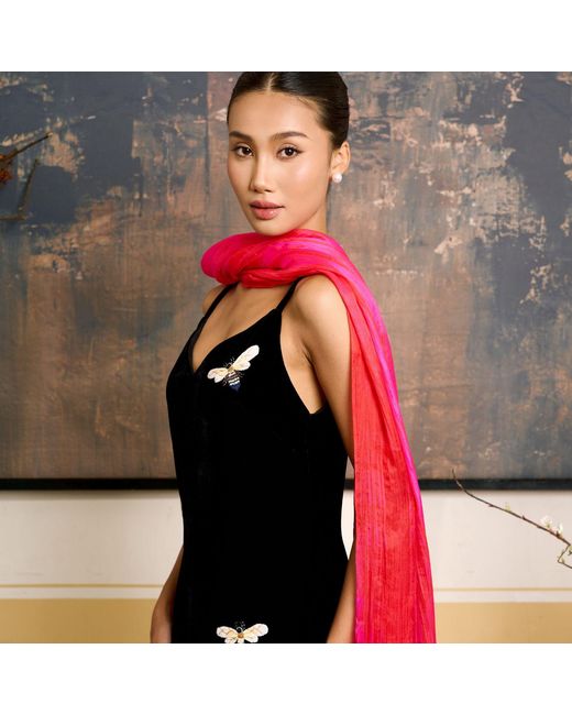 Silk and Bears Pink Hot Brushstroke Silk Scarf – Hand-Dyed Mulberry Silk Shawl, Beach & Pool Party Cover-Up
