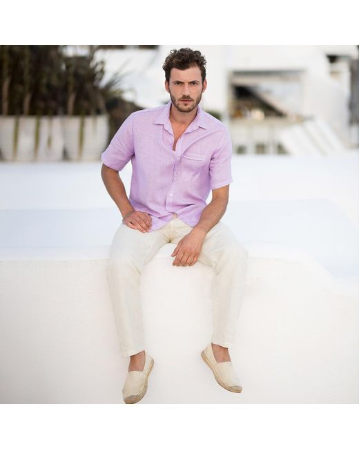 Haris Cotton White Short Sleeved Front Pocket Linen Shirt for men