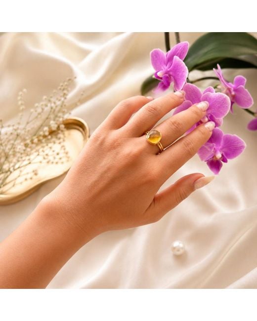By Ozge Metallic Natural Golden Citrine Plated Adjustable Statement Ring