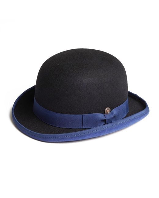 Dasmarca Hats Blue Brooke Wool Felt Bowler Derby Hat for men
