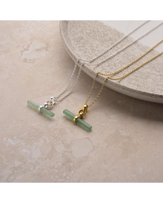 Nellou Jewellery Metallic Aventurine T Bar Necklace Plated Sterling