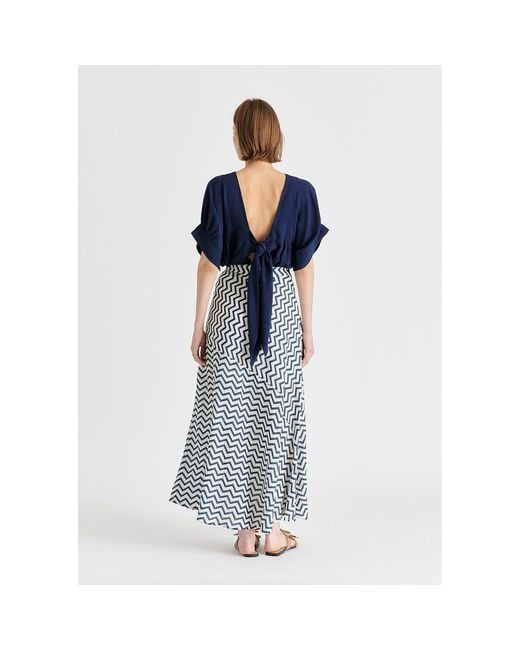 Paisie Blue Relaxed Fit Top With Back Bow Detail