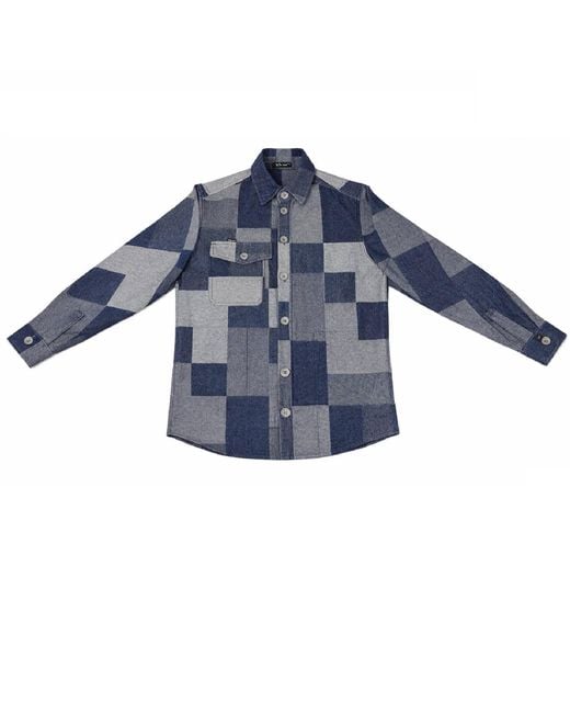 Win Out Blue Patchwork Denim Overshirt for men