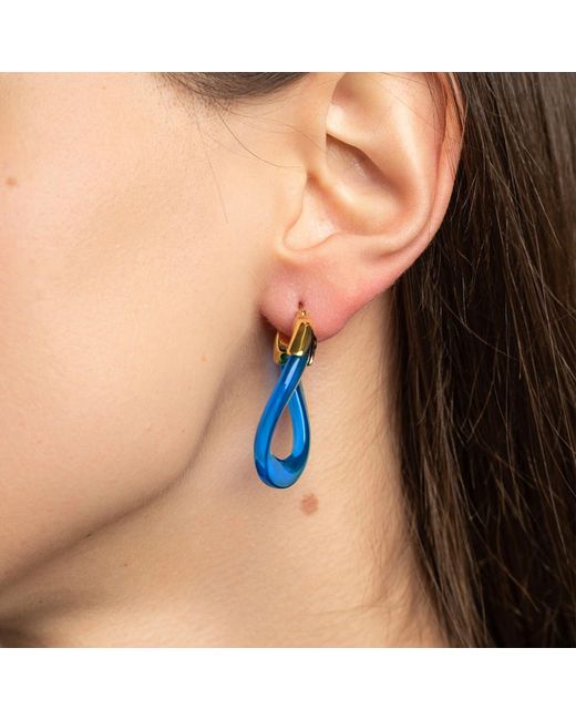 Gold & Honey Blue Topaz Curb Link Lucite Birthstone Hoop Earrings