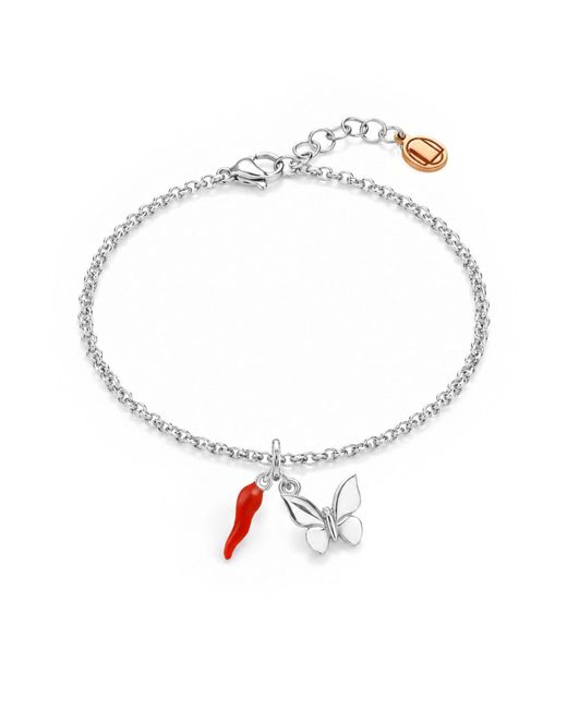 Unaloe Metallic Sterling Cornicello & Butterfly – Enamel Italian Good Luck Jewelry, Handmade Lucky Talisman